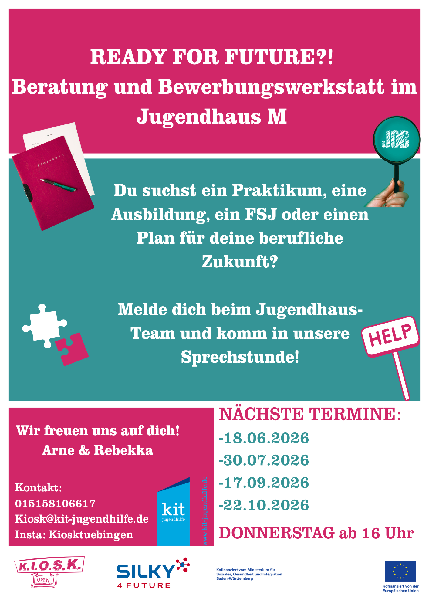 Plakat zu Sprechstunde im Jugendhaus M. Termine 1 mal im Monat, Donnerstags in Absprache mit dem Jugenhaus-Team.